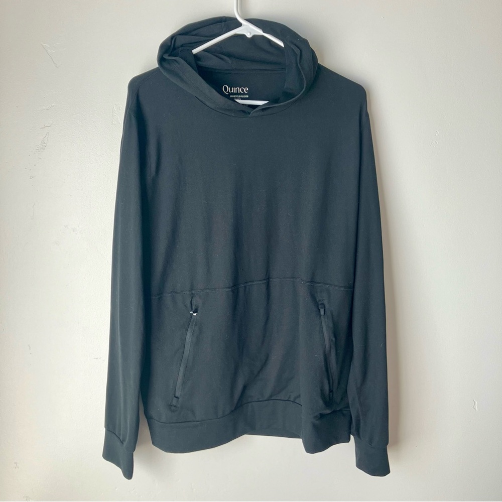 Quince Flowknit Performance Hoodie Mens L Black Pullover Sweater Recycled Eco